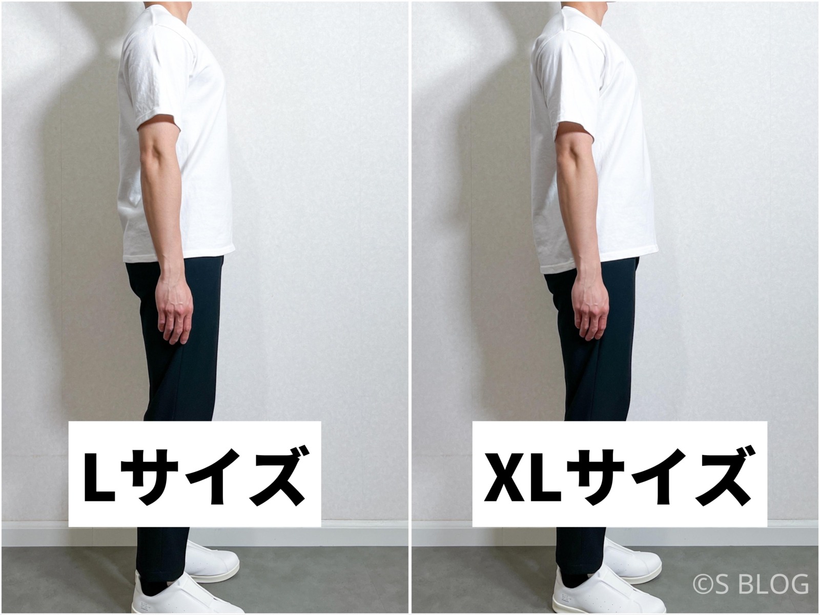 ライフマックス 10.2オンス スーパーヘビーウェイトTシャツ LサイズとXLサイズのサイズ感を比較
