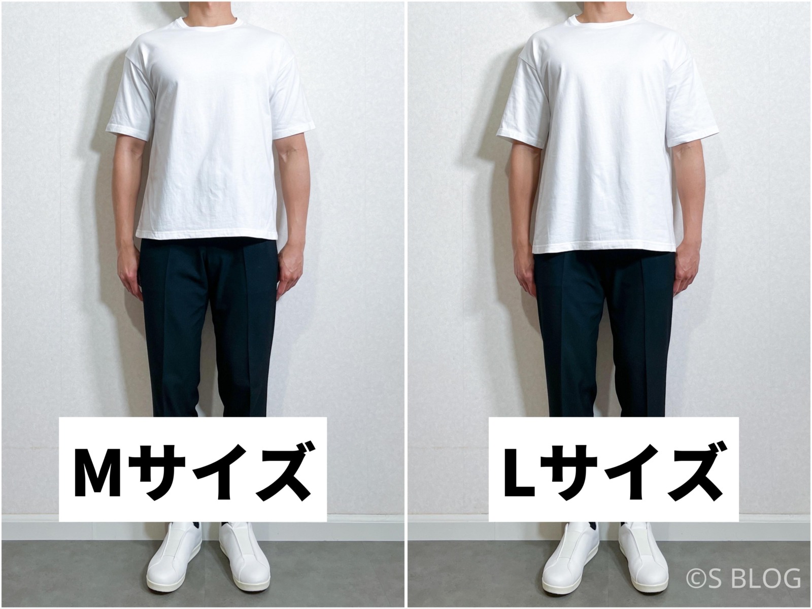 ユナイテッドアスレ 5.6オンス ビッグシルエット Tシャツ MサイズとLサイズを比較